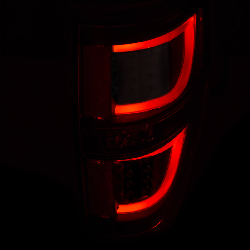 ANZO LED Taillights for 2009-2013 Ford F-150 in black, showcasing modern design and enhanced visibility.