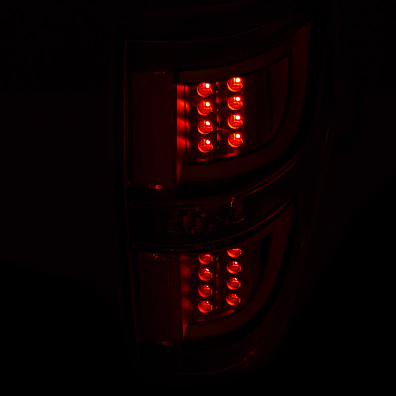 ANZO LED Taillights for 2009-2013 Ford F-150 in black, showcasing modern design and enhanced visibility.