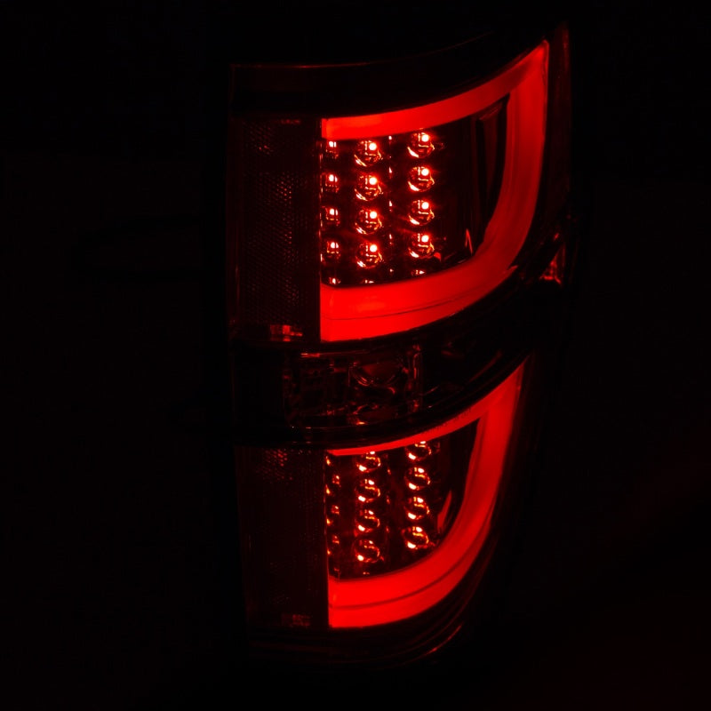 ANZO LED Taillights in Chrome for 2009-2013 Ford F-150, showcasing modern design and bright LED lights.