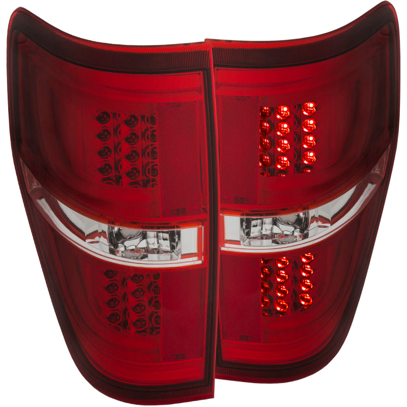 ANZO 2009-2013 Ford F-150 LED Taillights in Red and Clear, showcasing modern design and bright illumination.