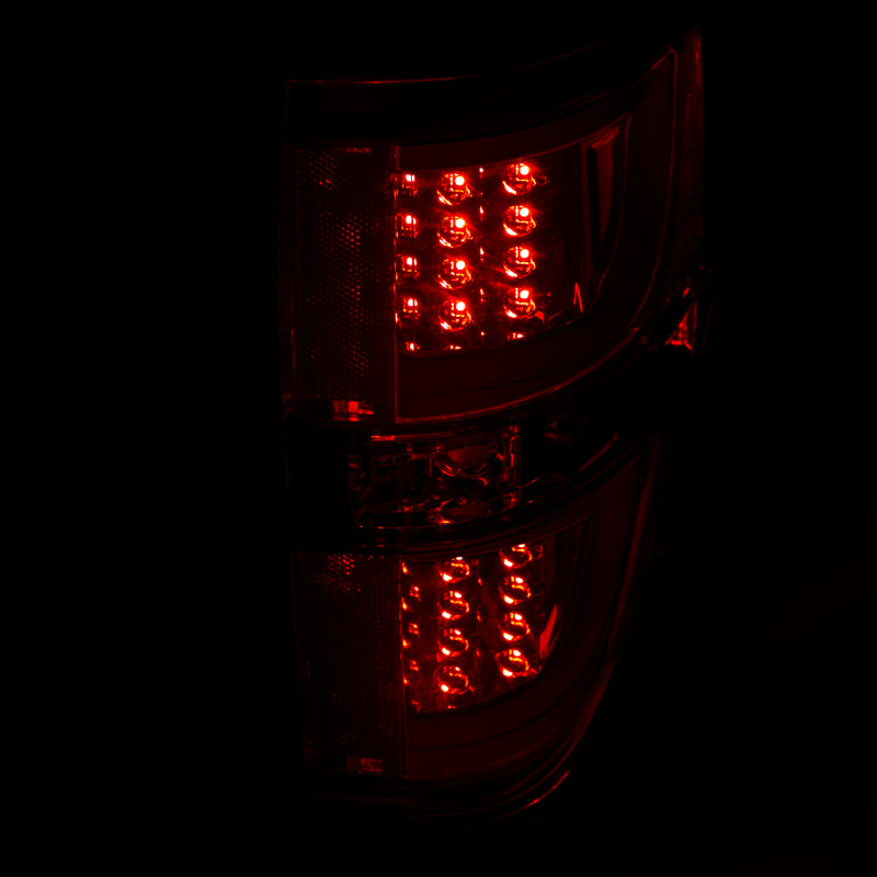 ANZO 2009-2013 Ford F-150 LED Taillights in Red and Clear, showcasing modern design and bright illumination.