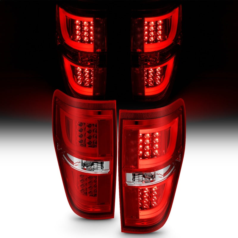 ANZO 2009-2013 Ford F-150 LED Taillights in Red and Clear, showcasing modern design and bright illumination.