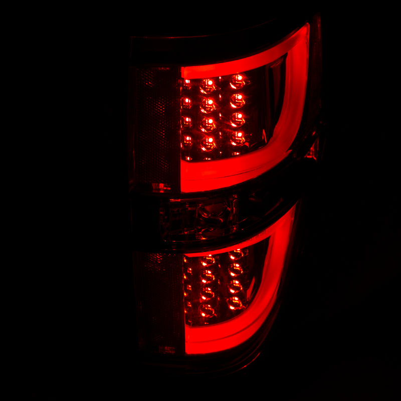 ANZO 2009-2013 Ford F-150 LED Taillights in Red and Clear, showcasing modern design and bright illumination.