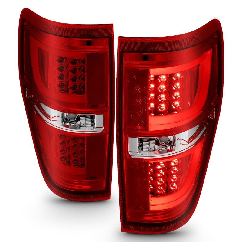 ANZO 2009-2013 Ford F-150 LED Taillights in Red and Clear, showcasing modern design and bright illumination.