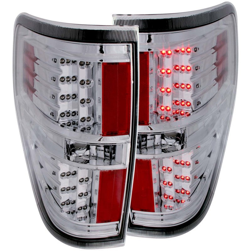 ANZO LED taillights for 2009-2014 Ford F-150 with chrome housing and clear lens.