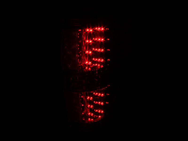 ANZO LED taillights for 2009-2014 Ford F-150 in red and clear lens, showcasing modern design and bright illumination.