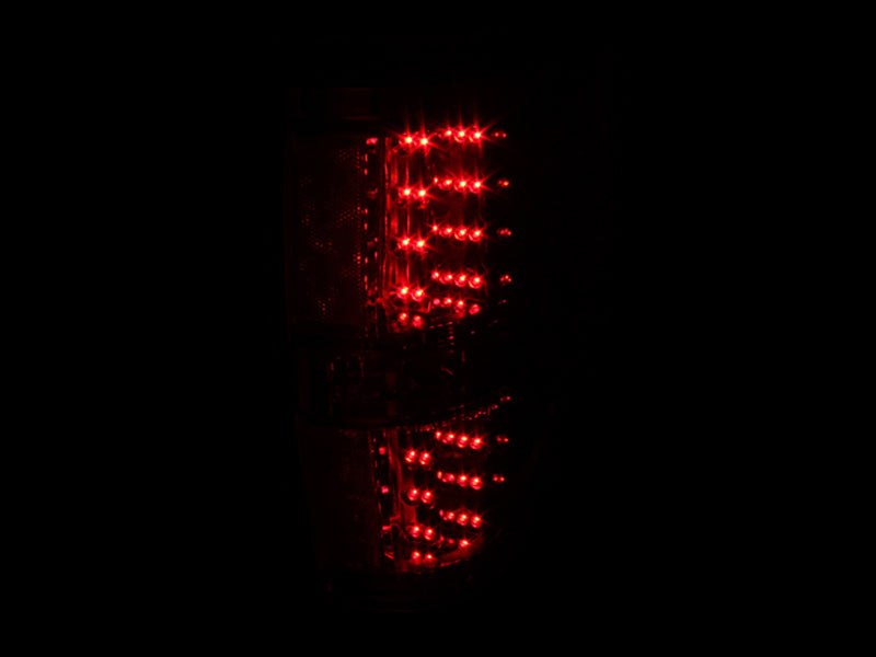 ANZO LED taillights for 2009-2014 Ford F-150 in red and clear lens, showcasing modern design and bright illumination.