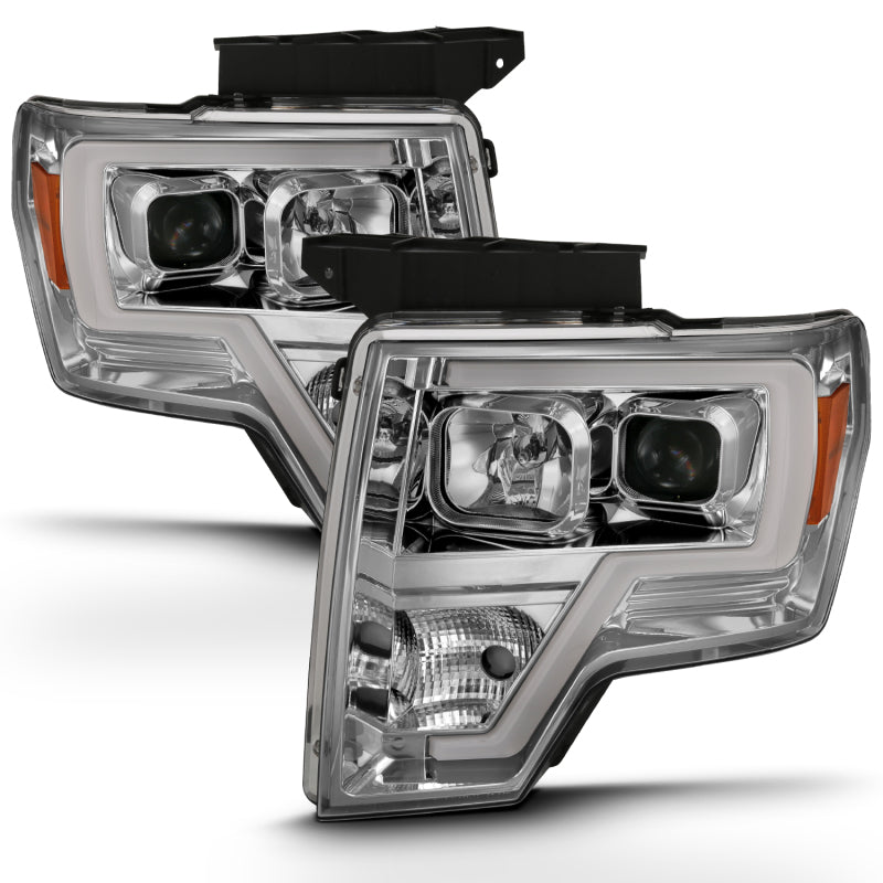 ANZO 2009-2014 Ford F-150 Projector Headlight Set featuring clear lens and chrome housing.