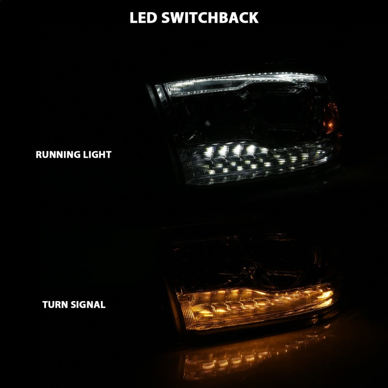 ANZO 2009-2018 Dodge Ram 1500 Projector Headlights with Switchback Chrome Amber design, showcasing innovative styling and superior illumination.