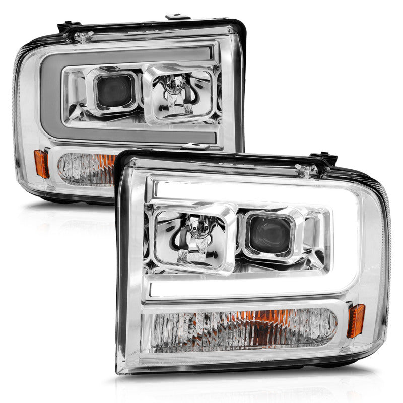 ANZO Projector Headlight for Ford F250/F350/F450/Excursion, showcasing modern design and powerful light output.