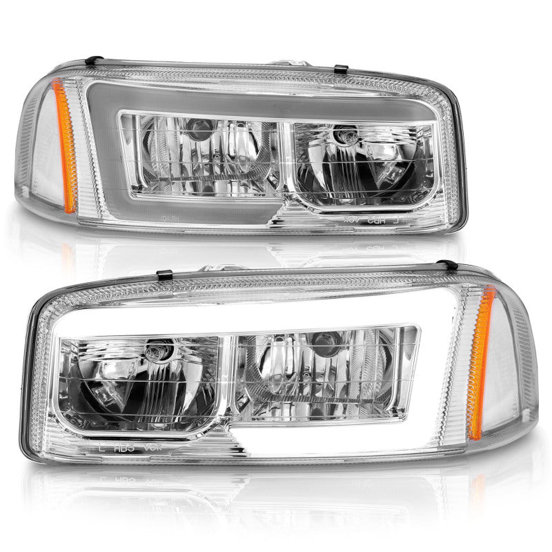 Anzo 99-17 GMC Sierra/Denali Headlights featuring chrome amber design with clear lens and black housing.