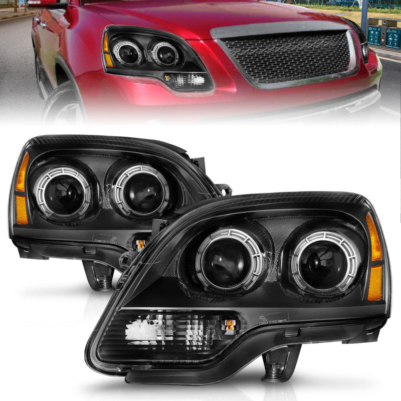 Anzo 99-17 GMC Sierra/Denali Headlights featuring chrome amber design with clear lens and black housing.