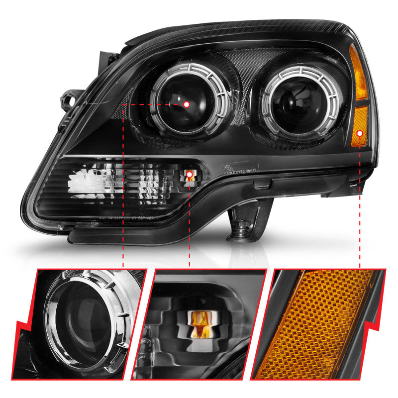 Anzo 99-17 GMC Sierra/Denali Headlights featuring chrome amber design with clear lens and black housing.