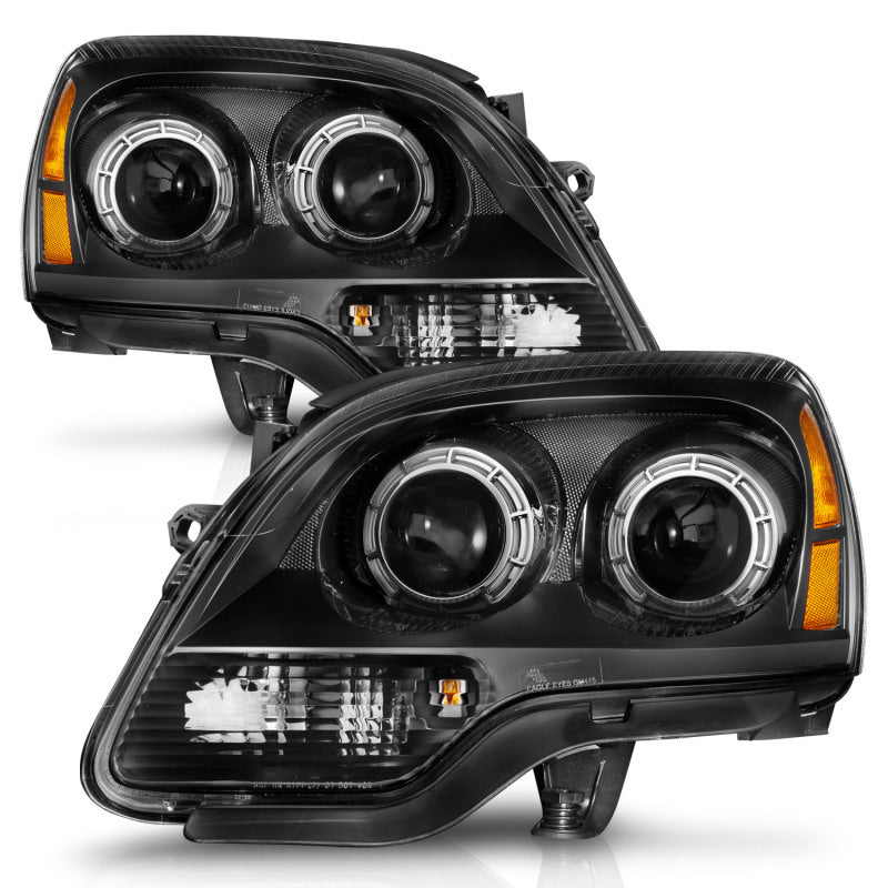 Anzo 99-17 GMC Sierra/Denali Headlights featuring chrome amber design with clear lens and black housing.