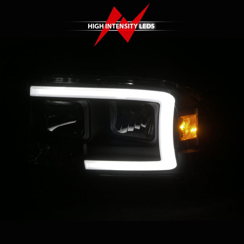 ANZO 97-04 Dodge Dakota/Durango Crystal Headlight Set featuring a sleek design and integrated light bar for enhanced visibility.