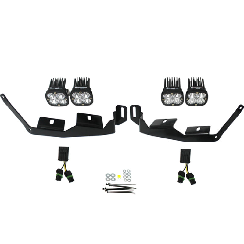 Baja Designs Headlight Kit for 2014+ Polaris RZR XP1000, showcasing LED lights and installation components.