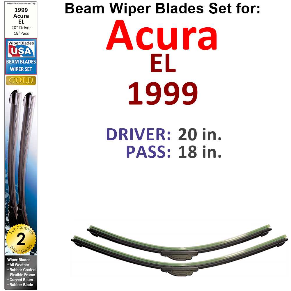 Set of two Beam Wiper Blades designed for 1999 Acura EL, showcasing their flexible and durable construction.