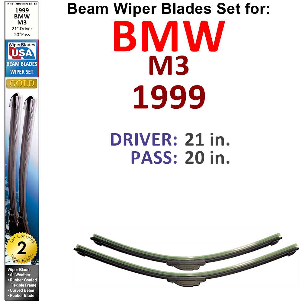 Set of two Beam Wiper Blades designed for 1999 BMW M3, showcasing their flexible and durable construction.