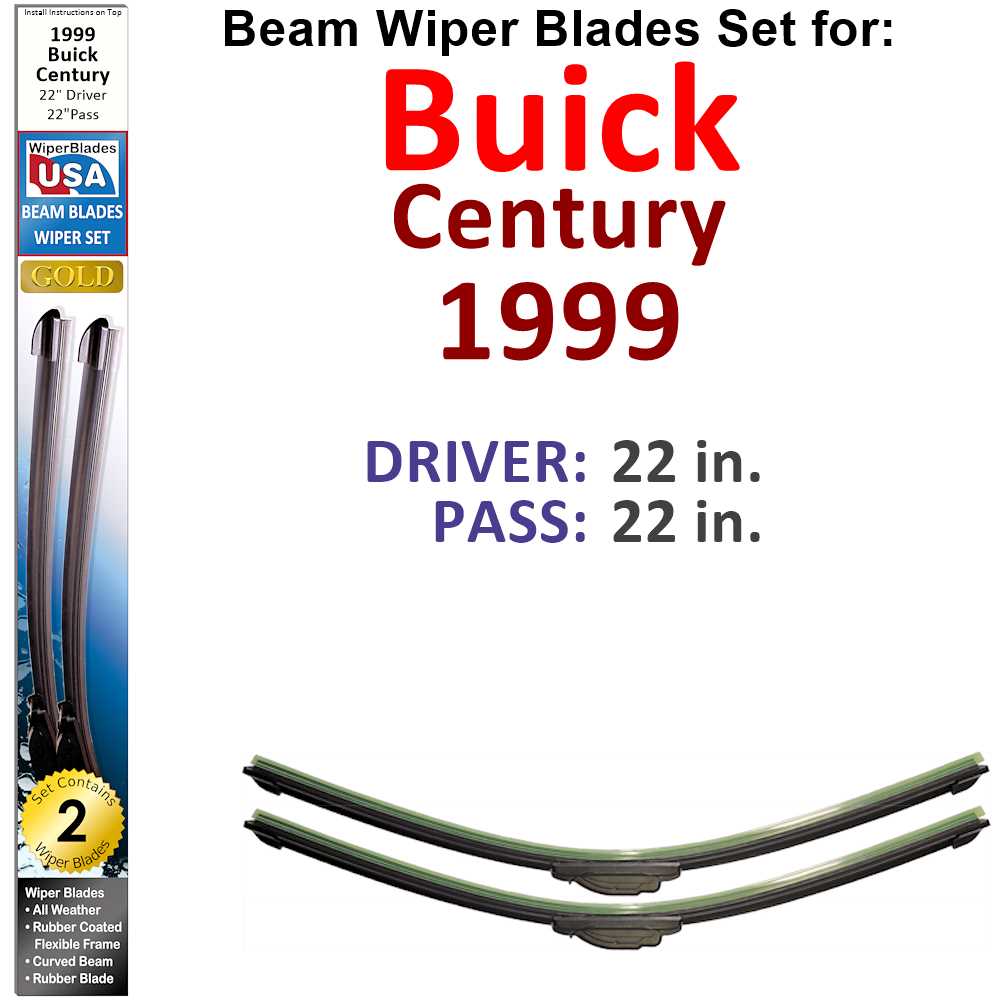 Set of 2 Beam Wiper Blades designed for 1999 Buick Century, showcasing their flexible and durable construction.