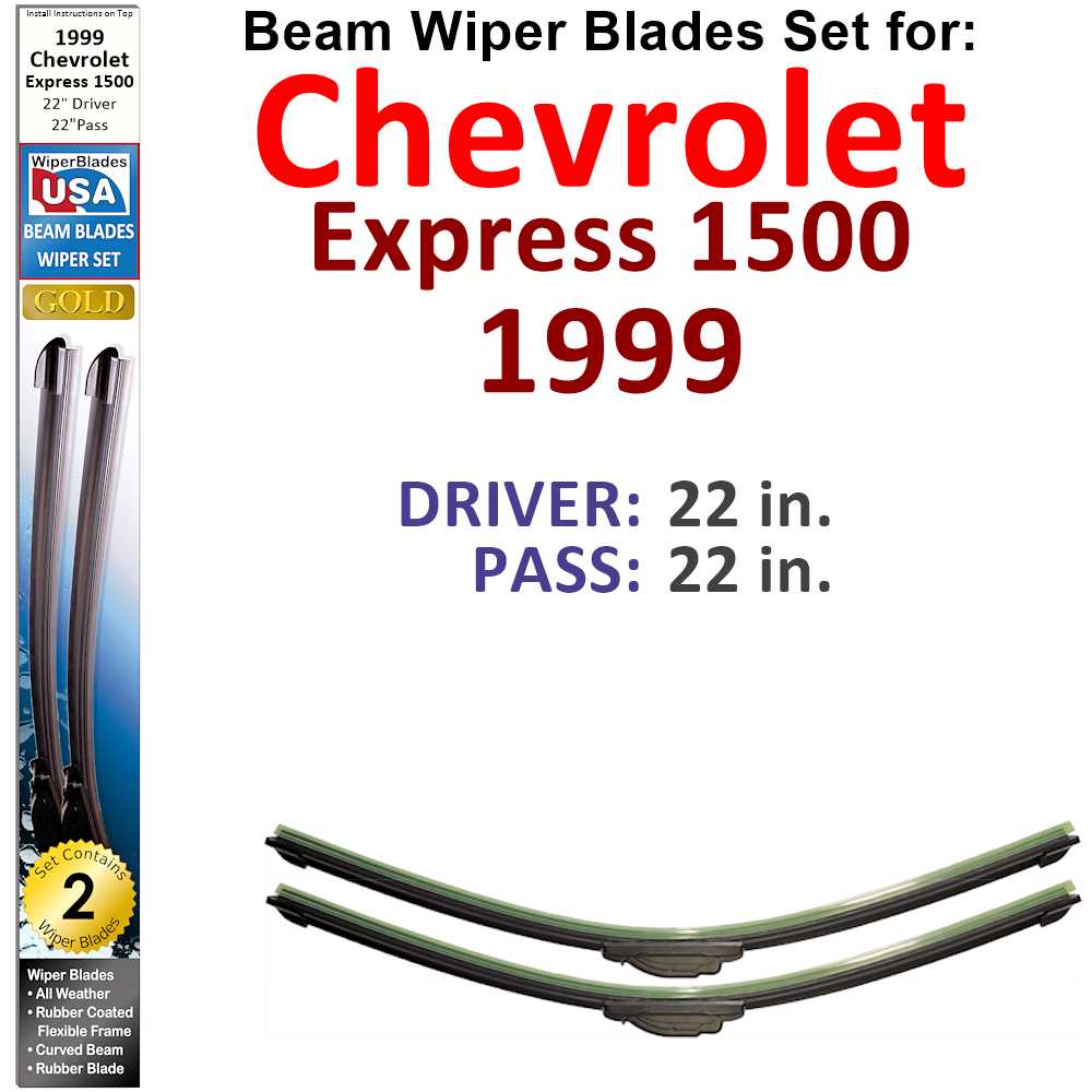 Set of 2 Beam Wiper Blades designed for 1999 Chevrolet Express 1500, showcasing their flexible and durable construction.