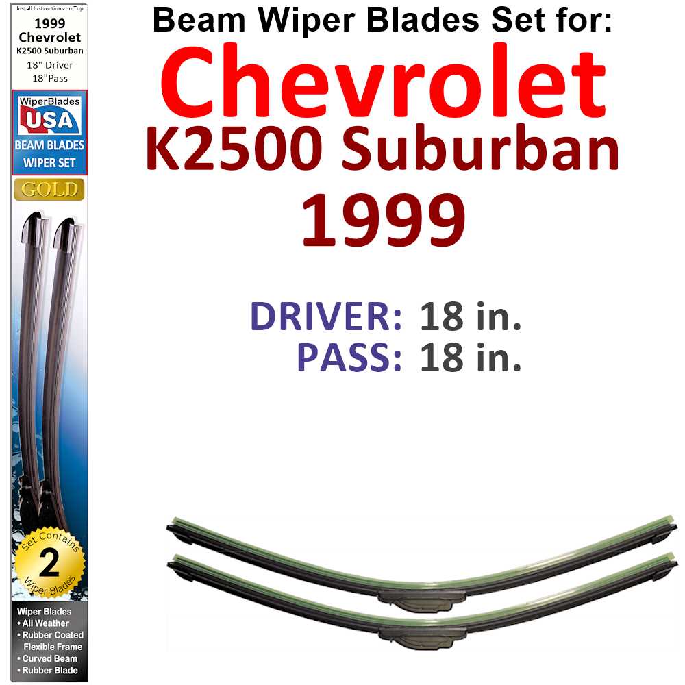 Set of two Beam Wiper Blades designed for 1999 Chevrolet K2500 Suburban, showcasing their flexible and durable construction.