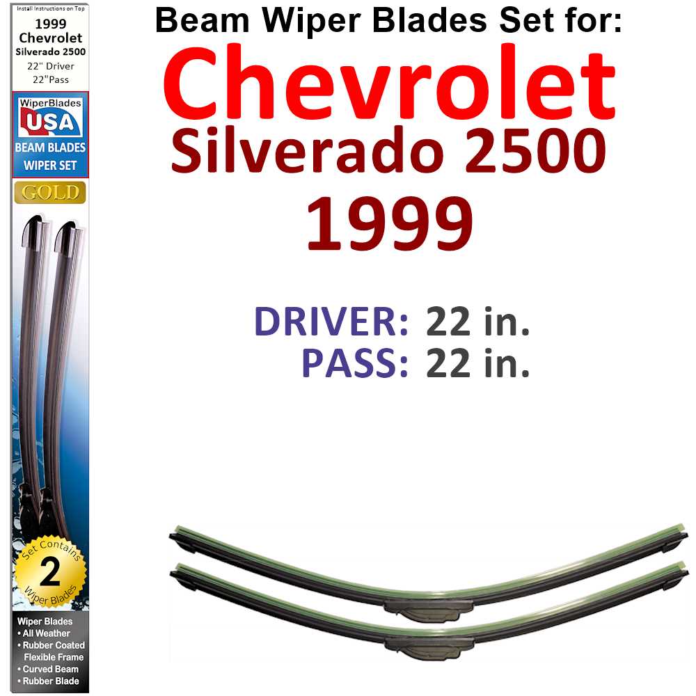 Set of two Beam Wiper Blades designed for 1999 Chevrolet Silverado 2500, showcasing their flexible and durable design.