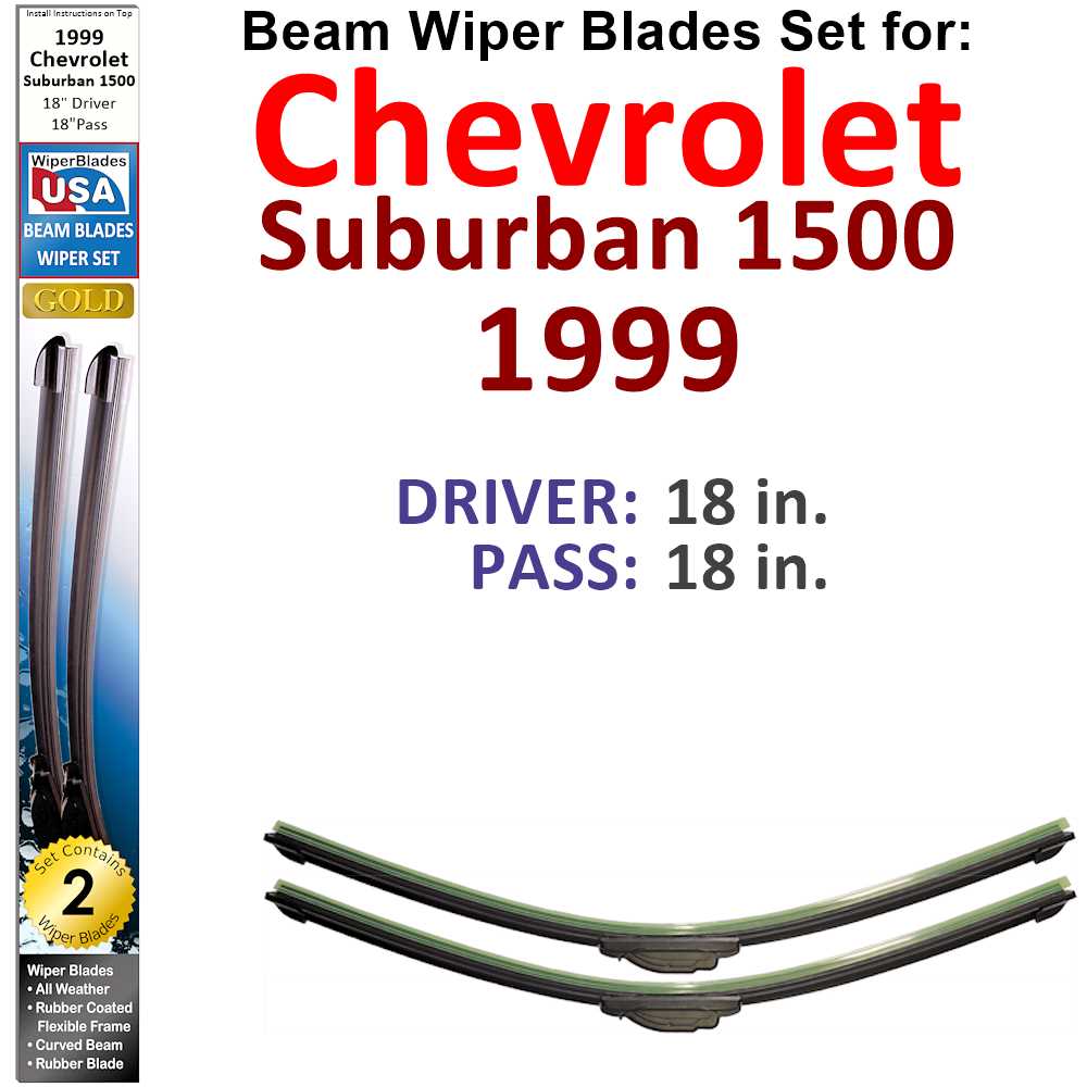 Set of two Beam Wiper Blades designed for 1999 Chevrolet Suburban 1500, showcasing their flexible and durable design.