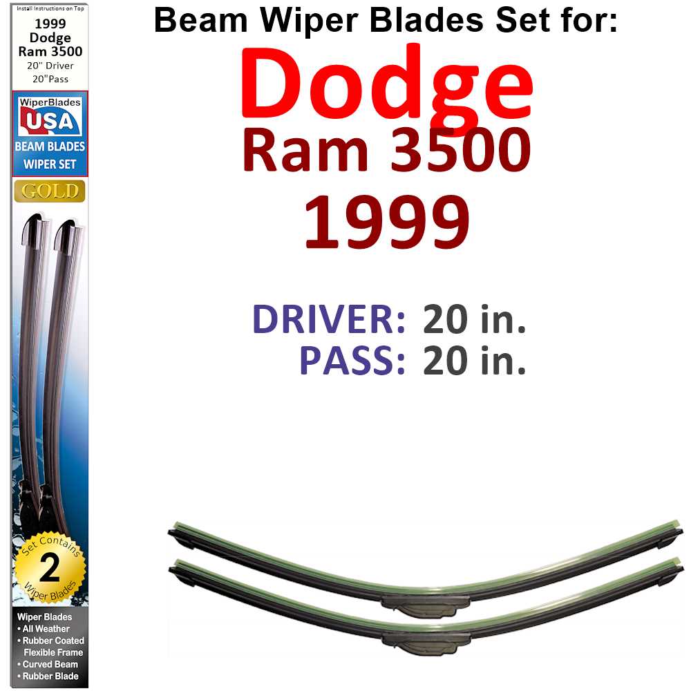 Set of two Beam Wiper Blades designed for 1999 Dodge Ram 3500, showcasing their flexible and durable construction.