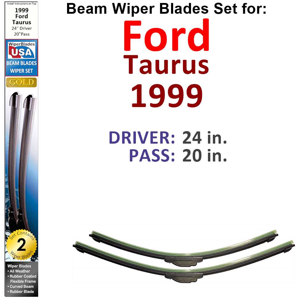 Set of 2 Beam Wiper Blades designed for 1999 Ford Taurus, showcasing their flexible and low-profile design.