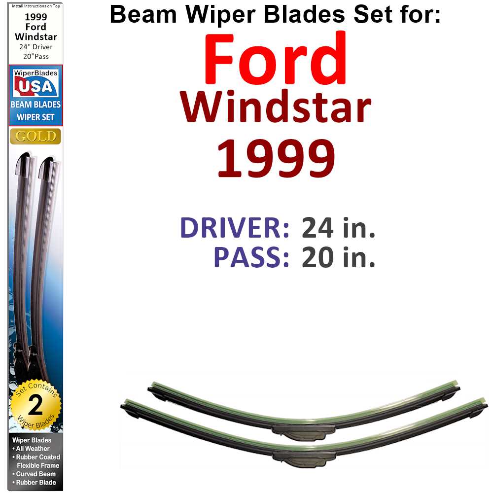 Set of two Beam Wiper Blades designed for 1999 Ford Windstar, showcasing their flexible and durable construction.