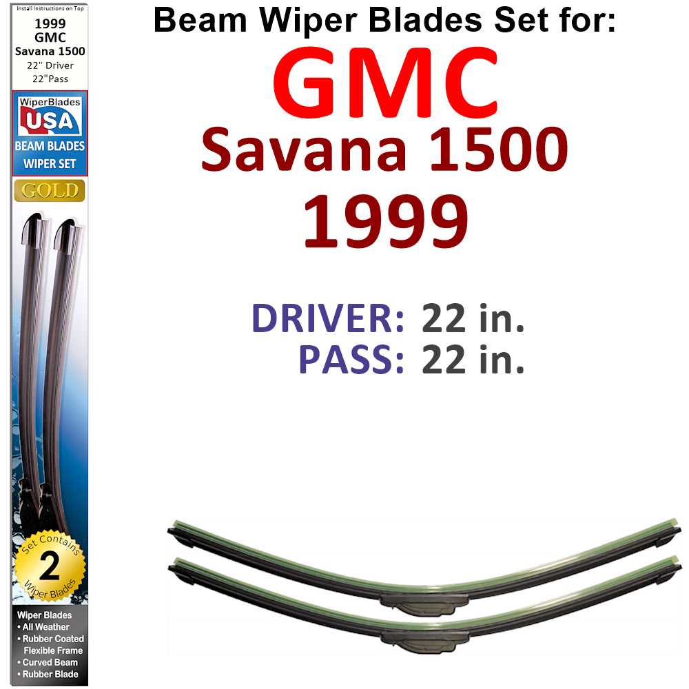 Set of 2 Beam Wiper Blades designed for 1999 GMC Savana 1500, showcasing their flexible and durable construction.