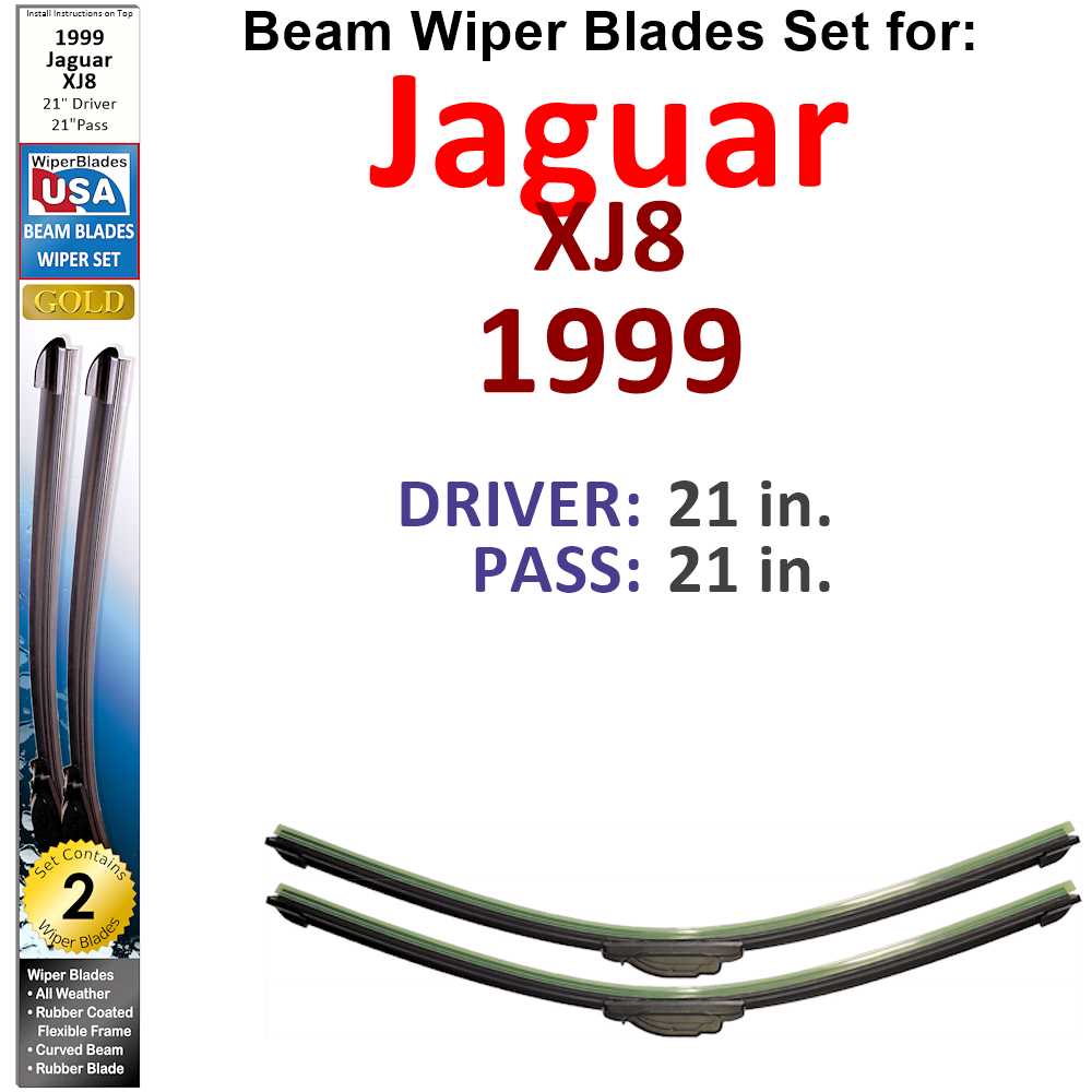 Set of two Beam Wiper Blades designed for 1999 Jaguar XJ8, showcasing their sleek design and durable construction.