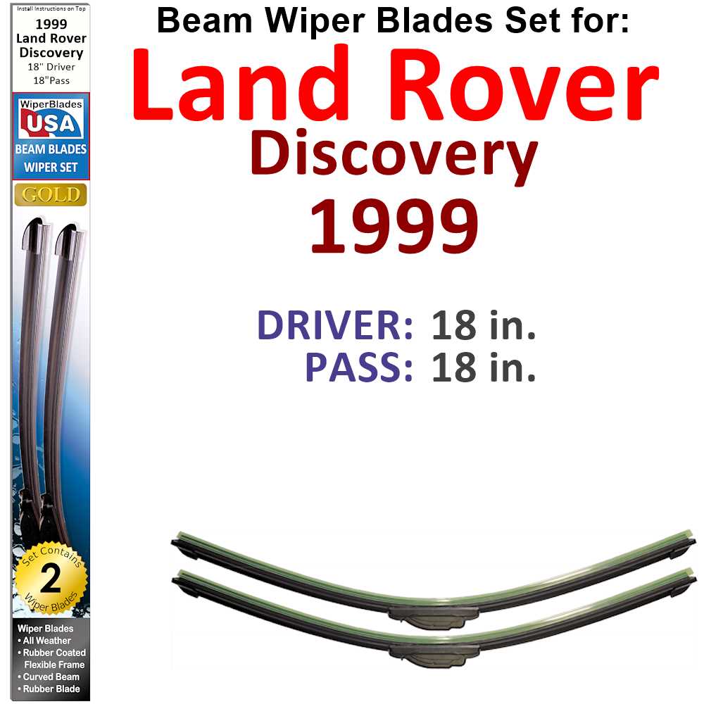 Set of 2 Beam Wiper Blades designed for 1999 Land Rover Discovery SD, showcasing their flexible and durable construction.