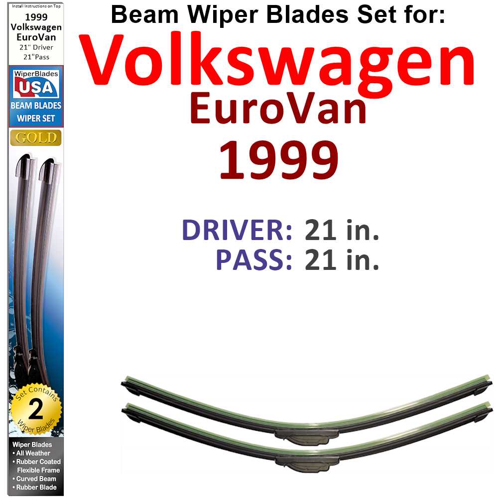 Set of 2 Beam Wiper Blades designed for 1999 Volkswagen EuroVan, showcasing their flexible and durable construction.