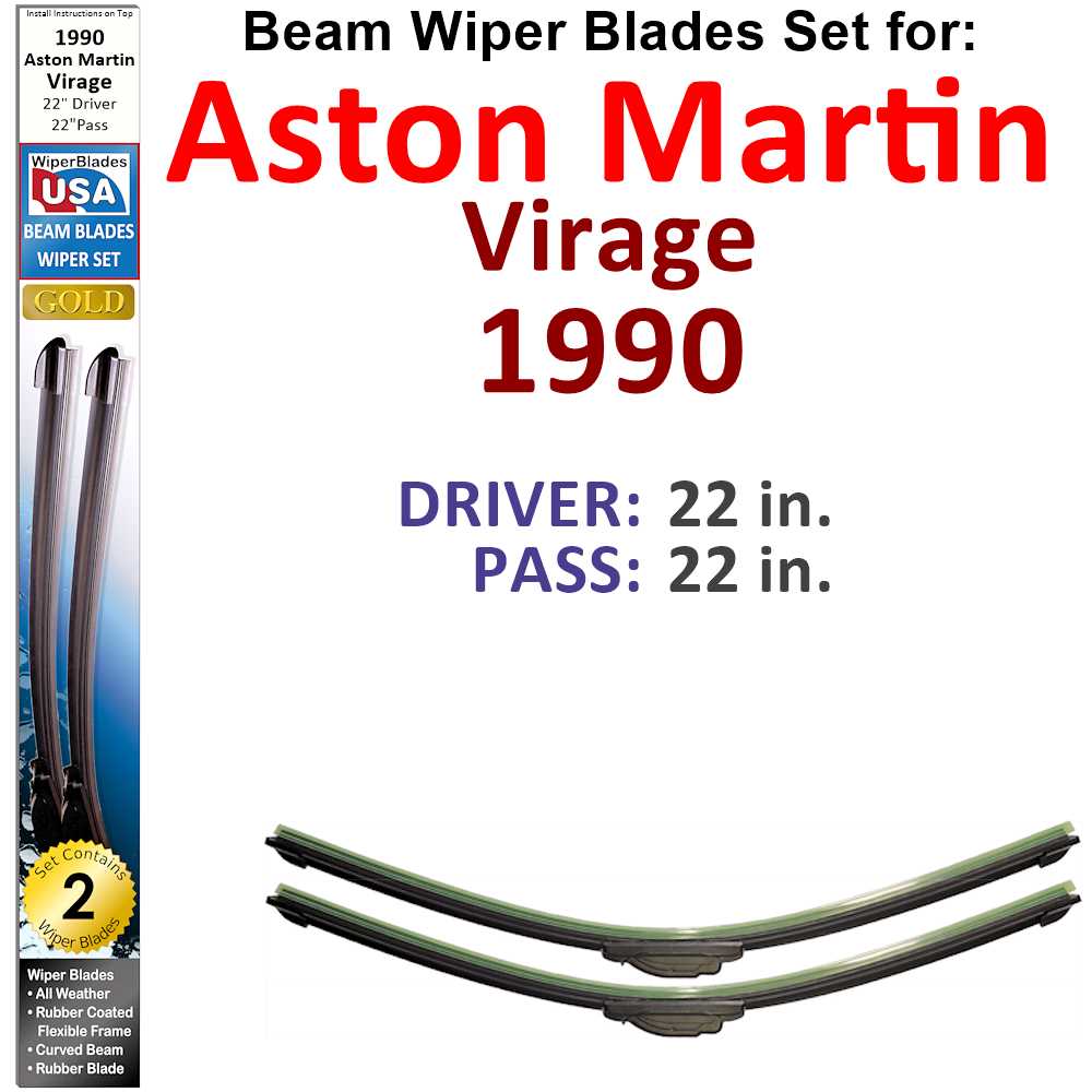 Set of two Beam Wiper Blades designed for 1990 Aston Martin Virage, showcasing their sleek design and durable construction.