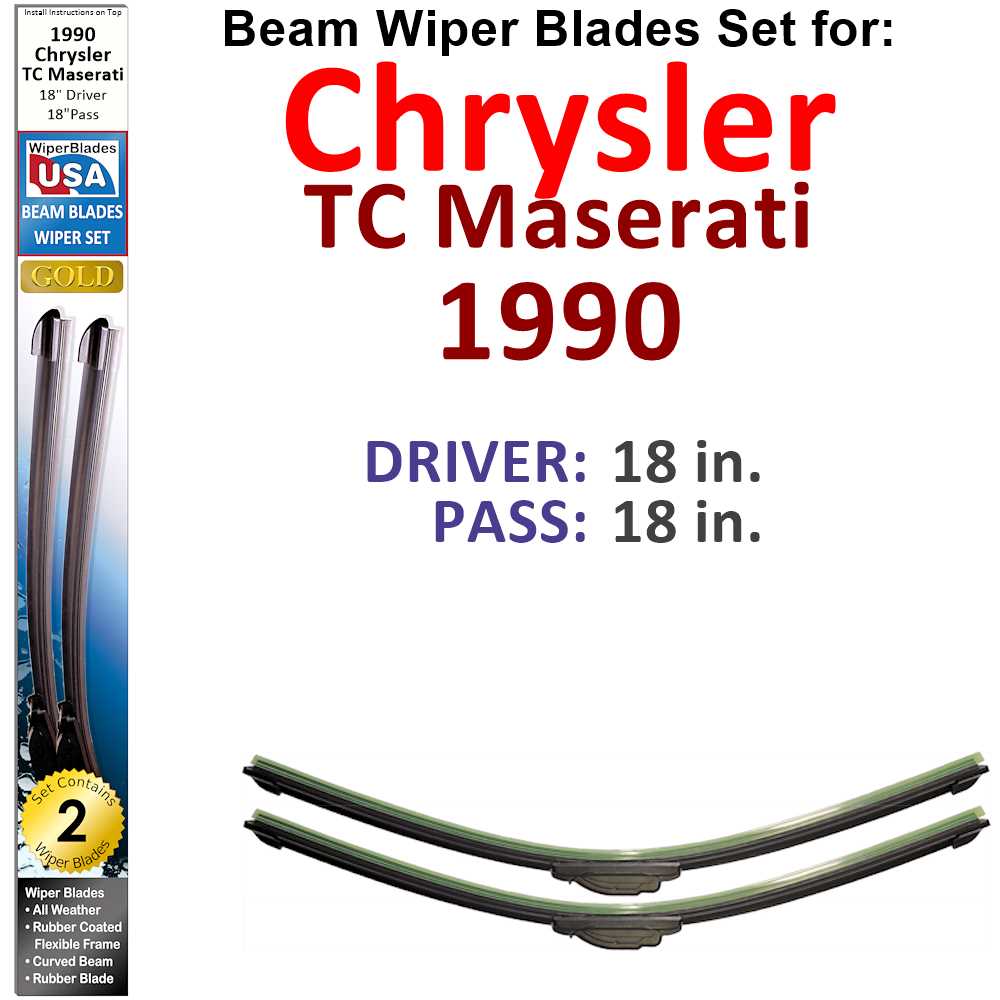 Set of two Beam Wiper Blades designed for 1990 Chrysler TC Maserati, showcasing their flexible and durable construction.