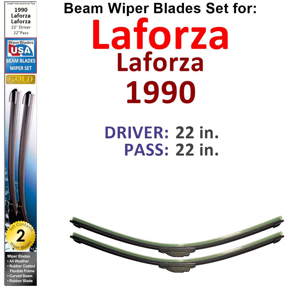 Set of 2 Beam Wiper Blades designed for 1990 Laforza Laforza, showcasing their flexible and durable construction.