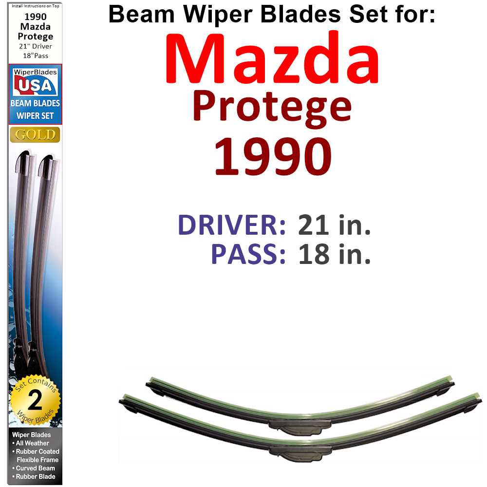 Set of two Beam Wiper Blades designed for 1990 Mazda Protege, showcasing their flexible and durable construction.