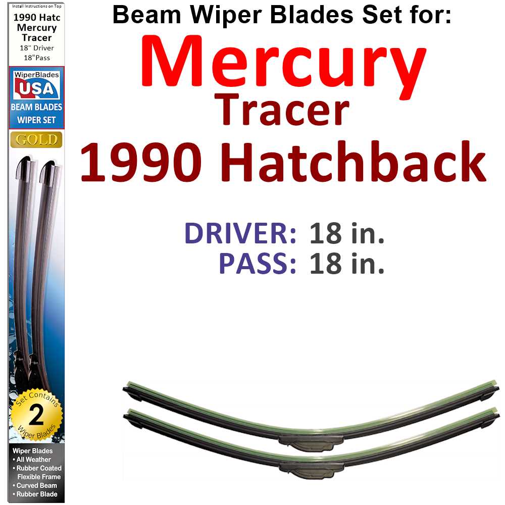 Set of 2 Beam Wiper Blades for 1990 Mercury Tracer Hatchback, showcasing their sleek design and durable construction.