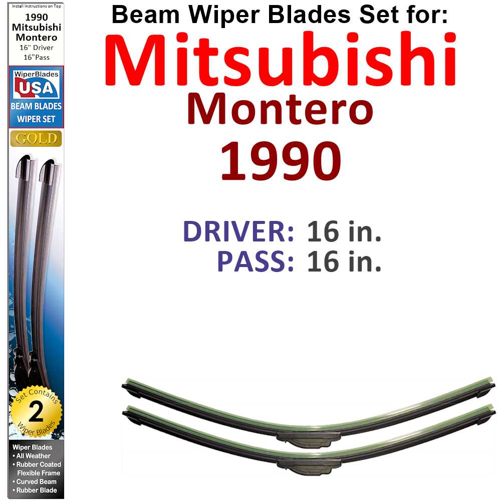 Set of 2 Beam Wiper Blades designed for 1990 Mitsubishi Montero, showcasing their flexible and durable construction.