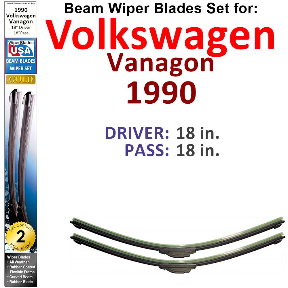 Set of two Beam Wiper Blades designed for 1990 Volkswagen Vanagon, showcasing their flexible and durable construction.