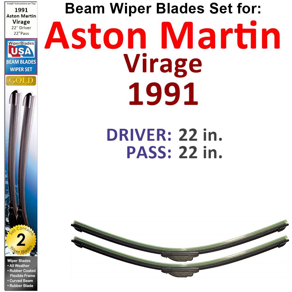 Set of two Beam Wiper Blades designed for 1991 Aston Martin Virage, showcasing their sleek design and durable construction.