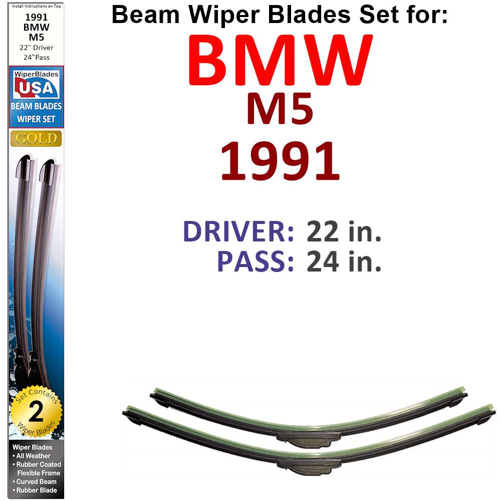 Set of two Beam Wiper Blades designed for 1991 BMW M5, showcasing their flexible and durable construction.