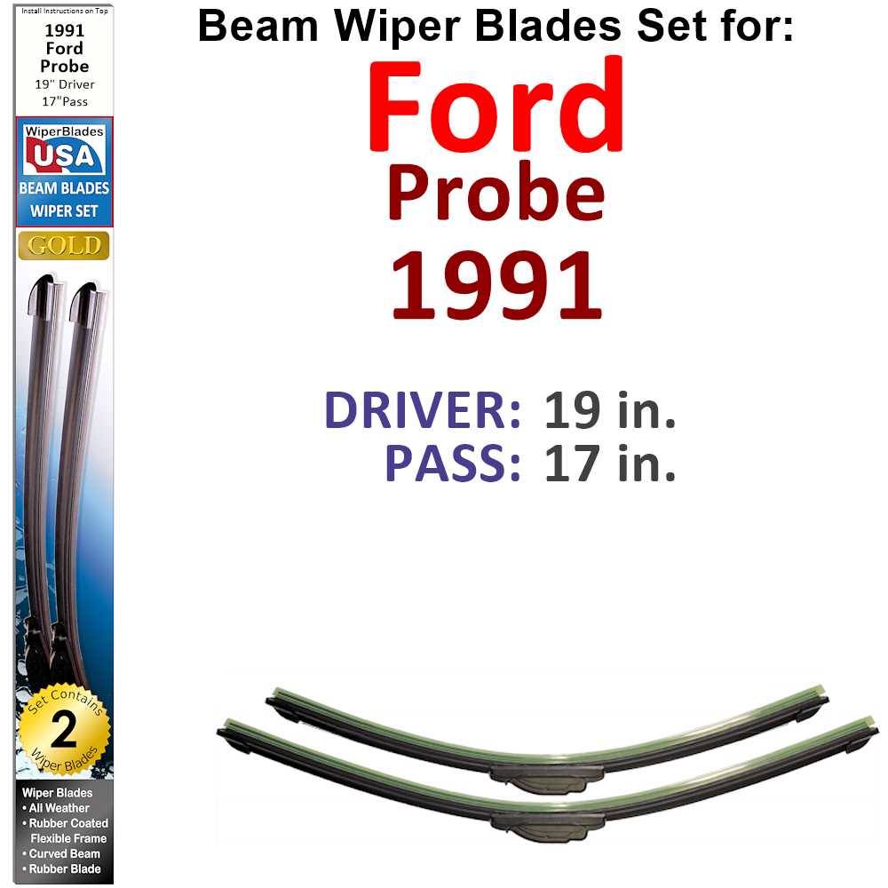 Set of two Beam Wiper Blades designed for 1991 Ford Probe, showcasing their flexible and durable construction.