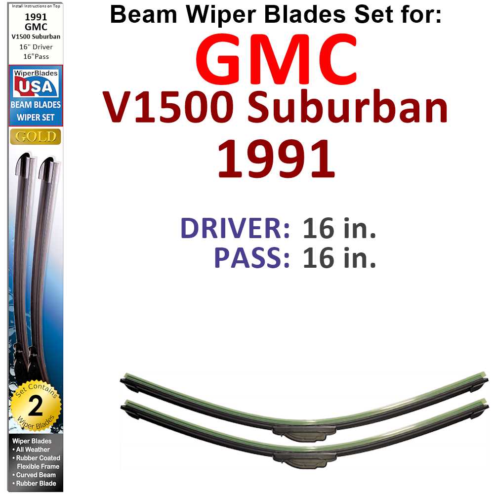 Set of two Beam Wiper Blades designed for 1991 GMC V1500 Suburban, showcasing their flexible and durable construction.