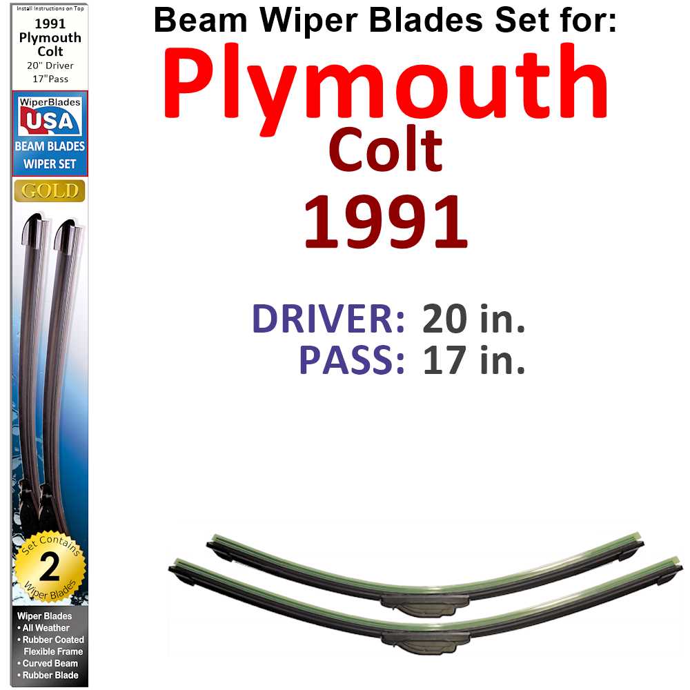 Set of two Beam Wiper Blades designed for 1991 Plymouth Colt 200 GT, showcasing their flexible and durable construction.