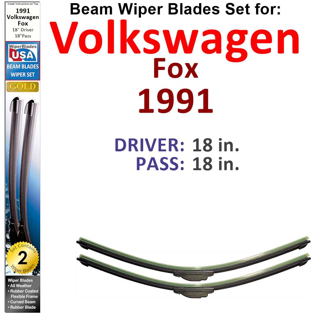 Set of two Beam Wiper Blades designed for 1991 Volkswagen Fox, showcasing their sleek design and durable construction.