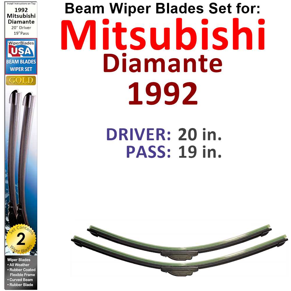 Set of two Beam Wiper Blades designed for 1992 Mitsubishi Diamante, showcasing their flexible and durable construction.