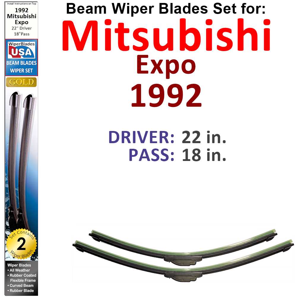 Set of two Beam Wiper Blades designed for 1992 Mitsubishi Expo, showcasing their flexible and durable construction.