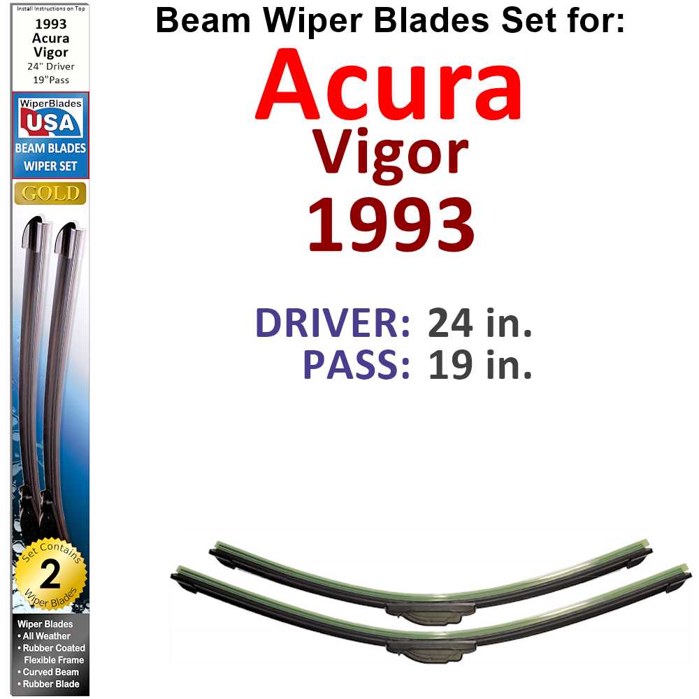 Set of two Beam Wiper Blades designed for 1993 Acura Vigor, showcasing their flexible and durable construction.